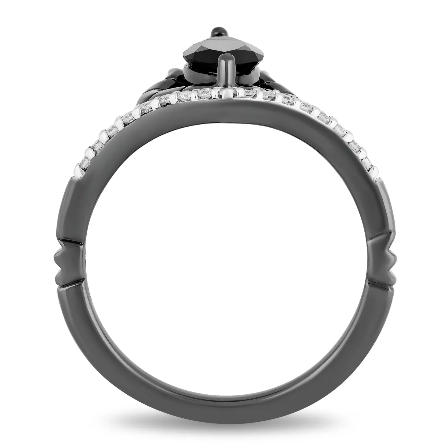 Enchanted Disney Fine Jewelry Black Rhodium Over Sterling Silver with 1/10 CTTW Diamond and Onyx Maleficent Ring