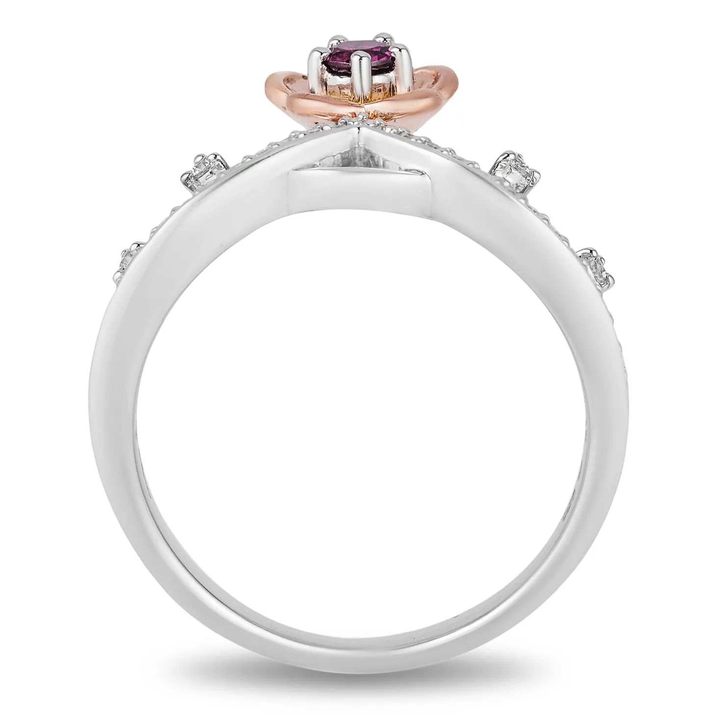 Enchanted Disney Fine Jewelry 14K Rose Gold over Sterling Silver 1/7 CTTW Diamond and Rhodolite Garnet Mulan Tiara Ring