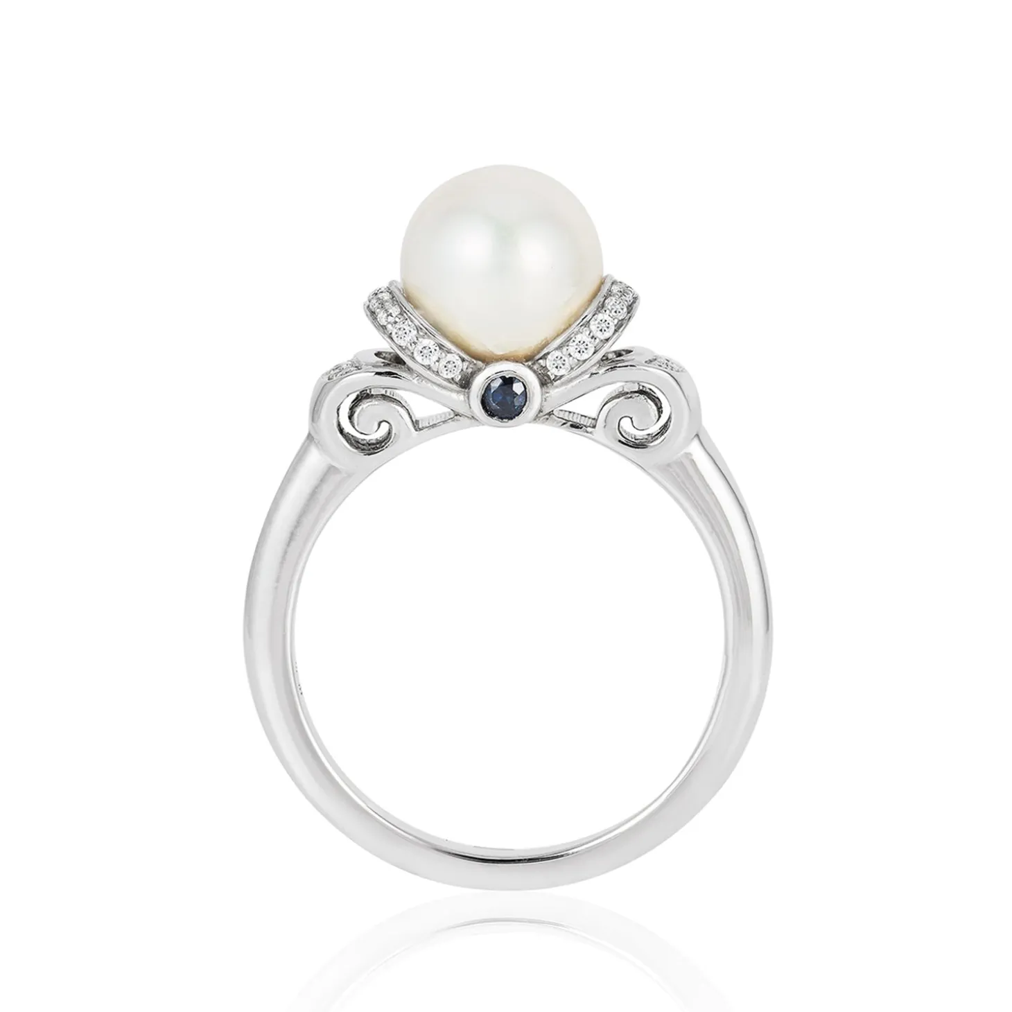Enchanted Disney Fine Jewelry Sterling Silver 1/6 CTTW Diamond with Pearl and London Blue Topaz Cinderella Ring