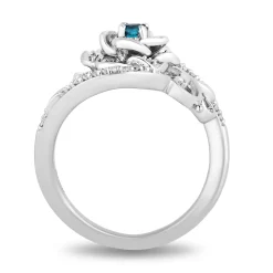 Enchanted Disney Fine Jewelry Sterling Silver with 1/6 CTTW Diamond and London Blue Topaz Cinderella 70th Anniversary Gardenia Flower Ring