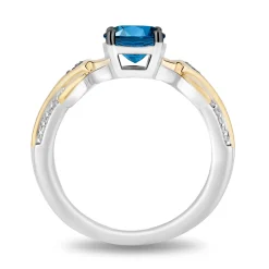 Enchanted Disney Fine Jewelry Sterling Silver and 10K Yellow Gold 1/10 CTTW Diamond and London Blue Topaz Moana Ring