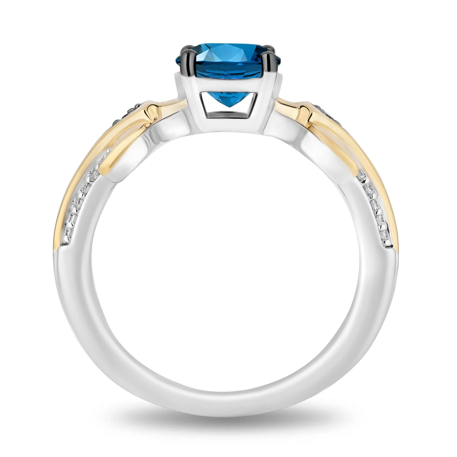 Enchanted Disney Fine Jewelry Sterling Silver and 10K Yellow Gold 1/10 CTTW Diamond and London Blue Topaz Moana Ring