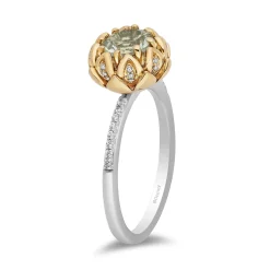 Enchanted Disney Fine Jewelry Sterling Silver and 10K Yellow Gold With 1/8 CTTW Diamond and Round Green Amethyst Tiana Ring