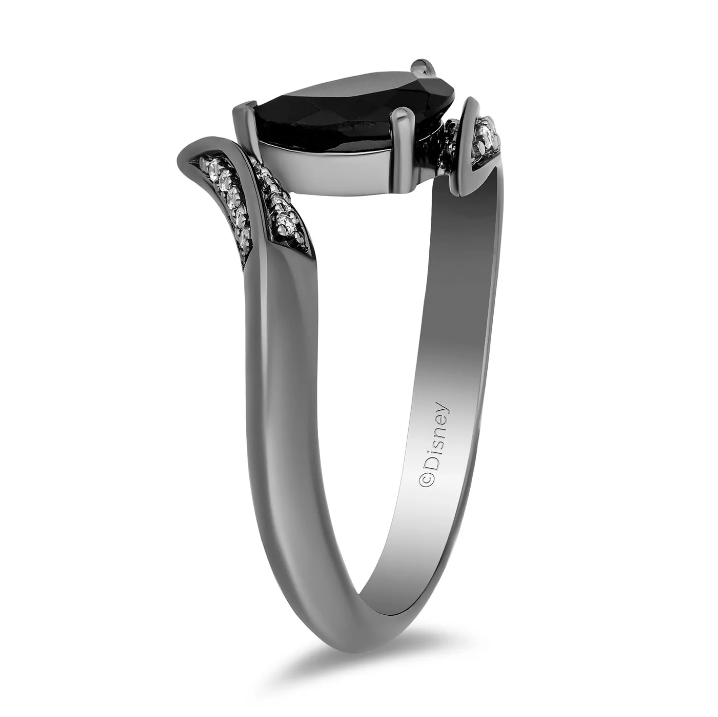 Enchanted Disney Fine Jewelry Black Rhodium Over Sterling Silver with 1/10 CTTW Diamond and Black Onyx Maleficent Ring