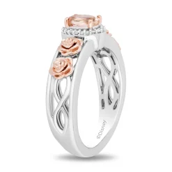 Enchanted Disney Fine Jewelry Sterling Silver and 10K Rose Gold with 1/20 CTTW Diamond and Morganite Aurora Halo Filigree Ring