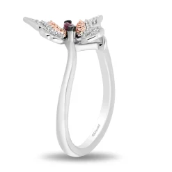 Enchanted Disney Fine Jewelry Sterling Silver and 10K Rose Gold 1/10 CTTW Diamond and Rhodolite Garnet Mulan Butterfly Ring