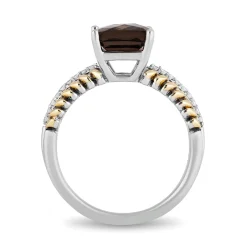 Enchanted Disney Fine Jewelry Sterling Silver and 10K Yellow Gold with 1/10 CTTW Diamond and Smokey Quartz Pocahontas Feather Ring