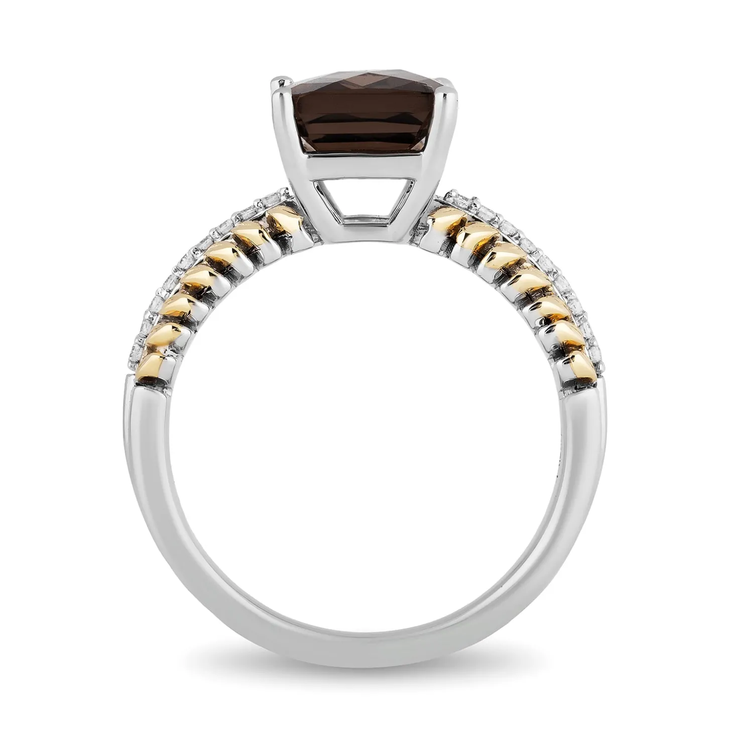 Enchanted Disney Fine Jewelry Sterling Silver and 10K Yellow Gold with 1/10 CTTW Diamond and Smokey Quartz Pocahontas Feather Ring