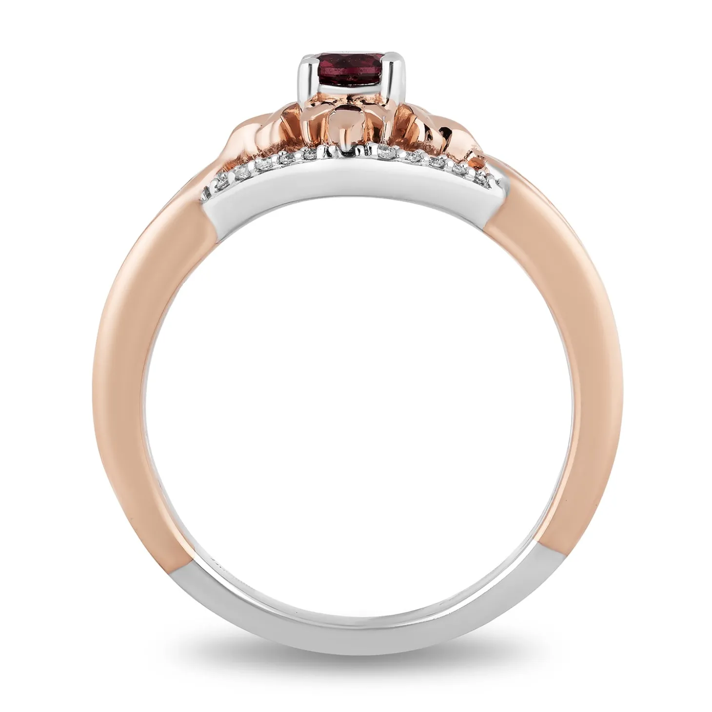 Enchanted Disney Fine Jewelry Sterling Silver and 10K Rose Gold with 1/6 CTTW Diamond and Rhodolite Garnet Anna Ring