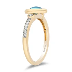 Enchanted Disney Fine Jewelry 14K Yellow Gold Over Sterling Silver with 1/10 CTTW Diamonds and Swiss Blue Topaz Jasmine Ring