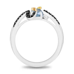 Enchanted Disney Fine Jewelry inspired by the Genie of Aladdin with Black Rhodium and 14K Yellow Gold Over Sterling Silver with 1/5 CTTW Diamond and Swiss Blue Topaz Jasmine Ring