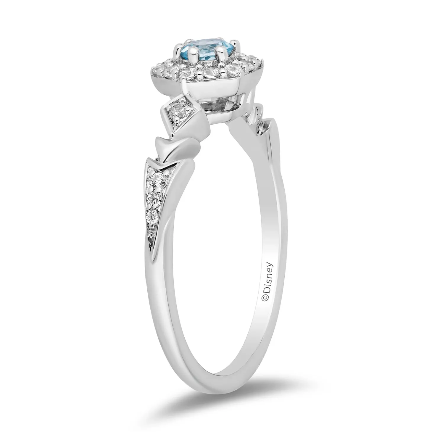 Enchanted Disney Fine Jewelry Sterling Silver with 1/5 CTTW Diamonds and Sky Blue Topaz Elsa Ring