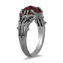 Enchanted Disney Fine Jewelry Black Rhodium Over Sterling Silver with 1/10 CTTW Black Diamonds and Garnet Evil Queen Ring