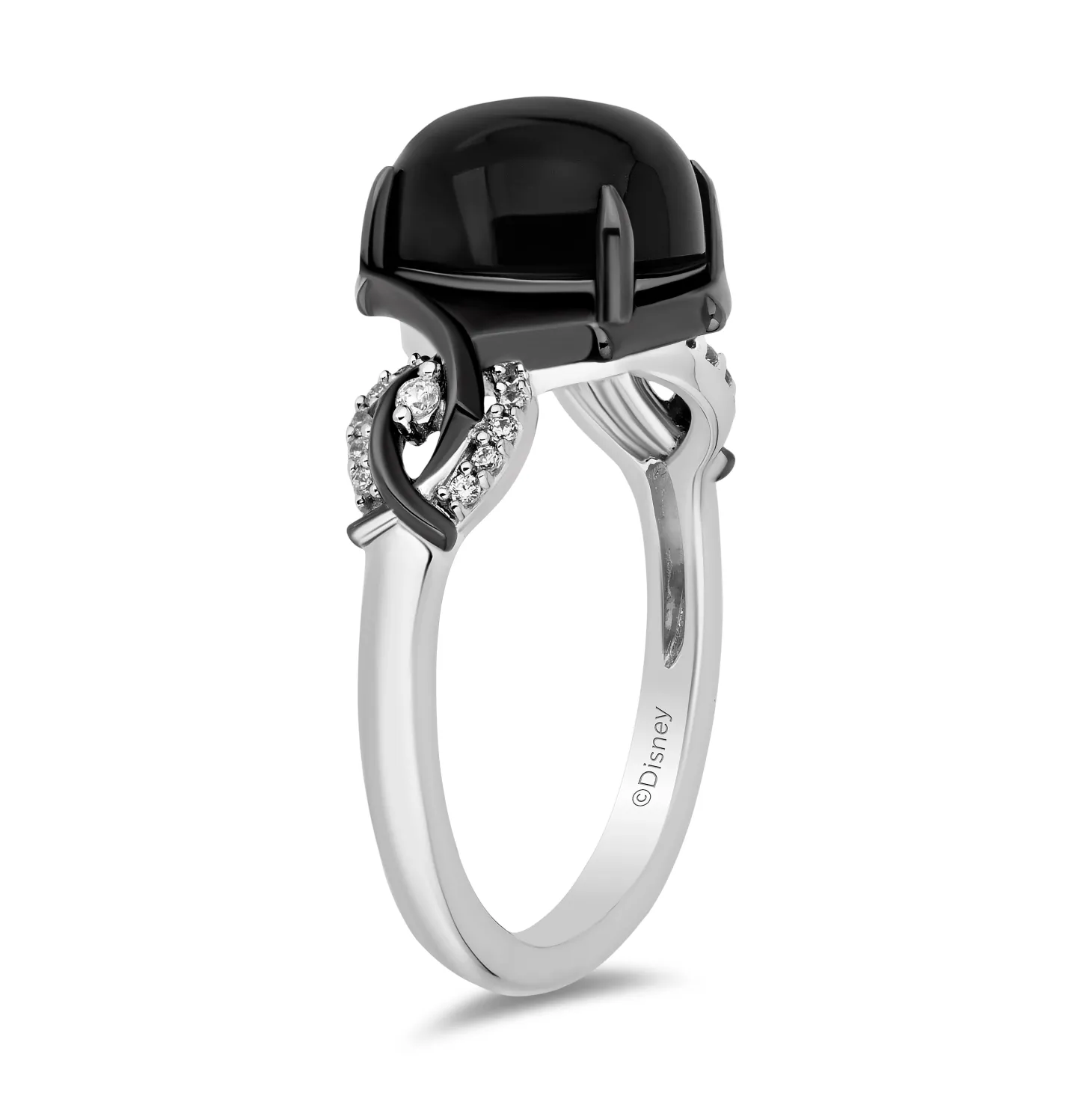 Enchanted Disney Fine Jewelry Black Rhodium Over Sterling Silver with 1/10 CTTW Diamonds and Black Onyx Maleficent Ring