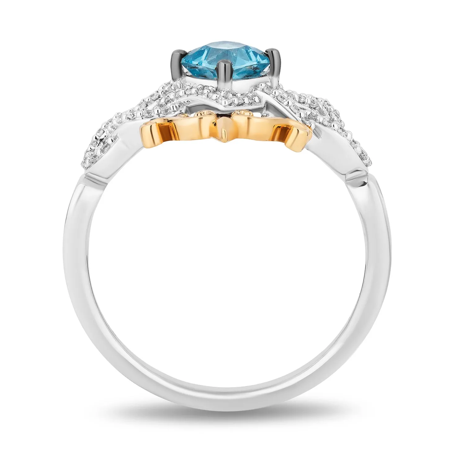Enchanted Disney Fine Jewelry Sterling Silver and 10K Yellow Gold with 1/5 CTTW Diamonds and Swiss Blue Topaz Merida Ring