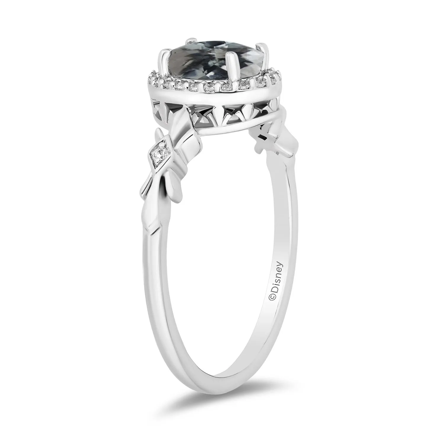 Enchanted Disney Fine Jewelry Sterling Silver with 1/10 CTTW Diamonds and Aquamarine Elsa Ring