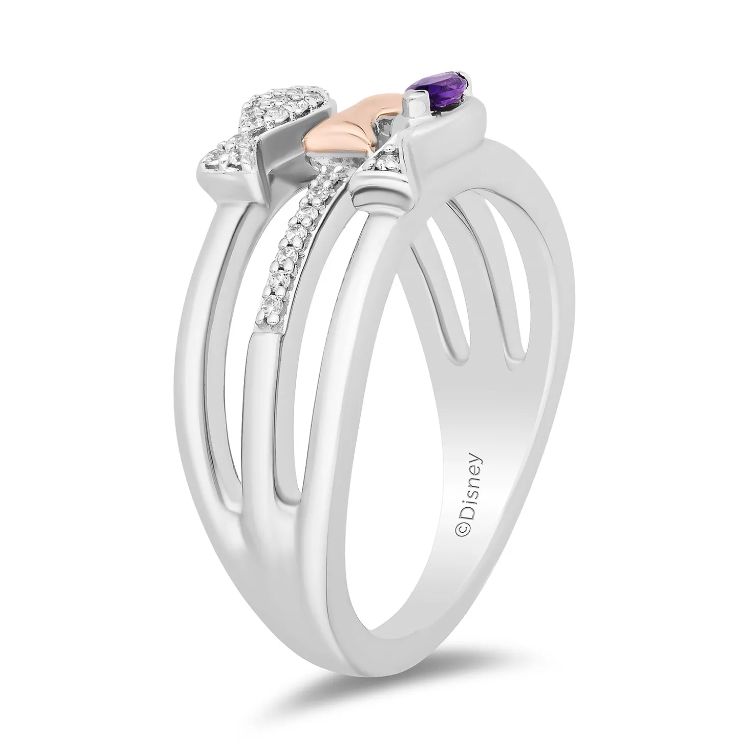 Enchanted Disney Fine Jewelry 14K Rose Gold Over Sterling Silver with 1/10 CTTW Diamonds and Amethyst Ariel Ring