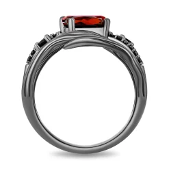 Enchanted Disney Fine Jewelry Black Rhodium Over Sterling Silver with 1/10 CTTW Black Diamonds and Garnet Evil Queen Dark Woods Ring