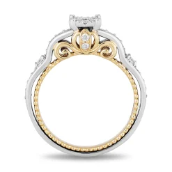Enchanted Disney Fine Jewelry 14K White Gold and Yellow Gold with 3/8 CTTW Diamond Cinderella Carriage Engagement Ring