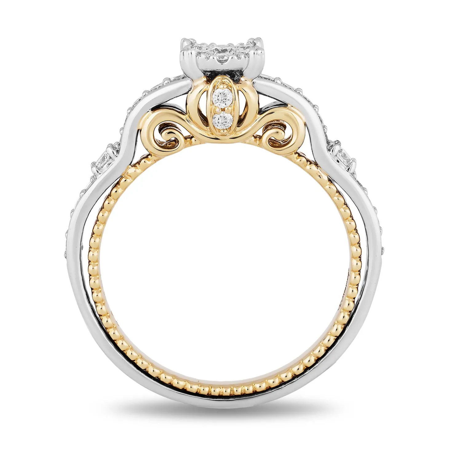 Enchanted Disney Fine Jewelry 14K White Gold and Yellow Gold with 3/8 CTTW Diamond Cinderella Carriage Engagement Ring