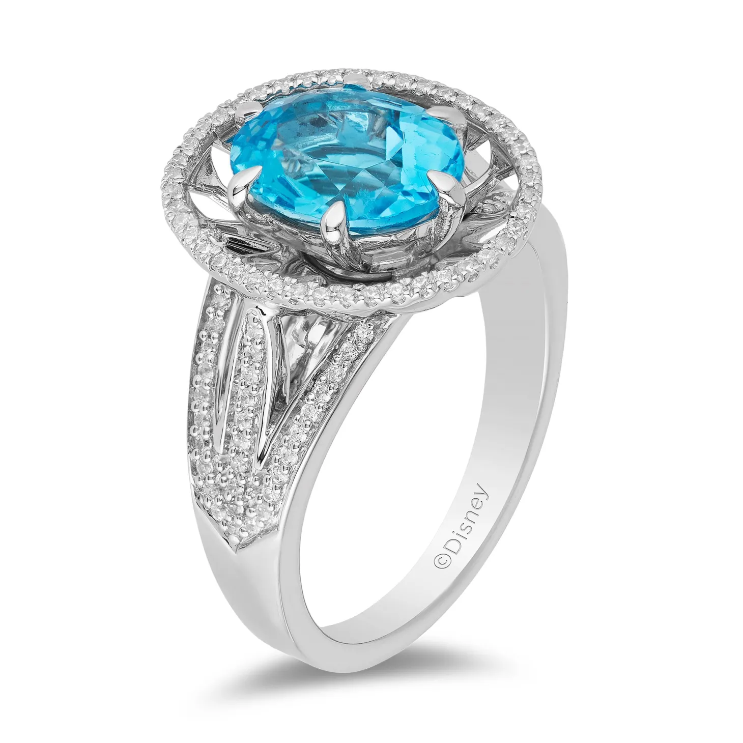 Enchanted Disney Fine Jewelry Sterling Silver with 1/4 CTTW Diamonds and Swiss Blue Topaz Jasmine Ring