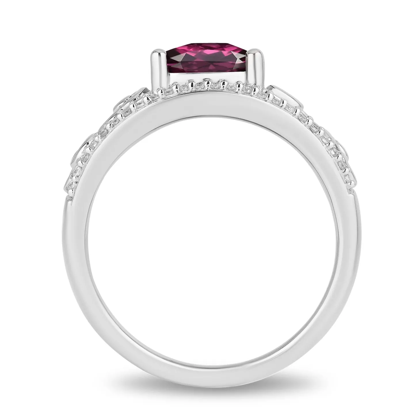 Enchanted Disney Fine Jewelry Sterling Silver with 1/15 CTTW Diamonds and Rhodolite Garnet Mulan Ring