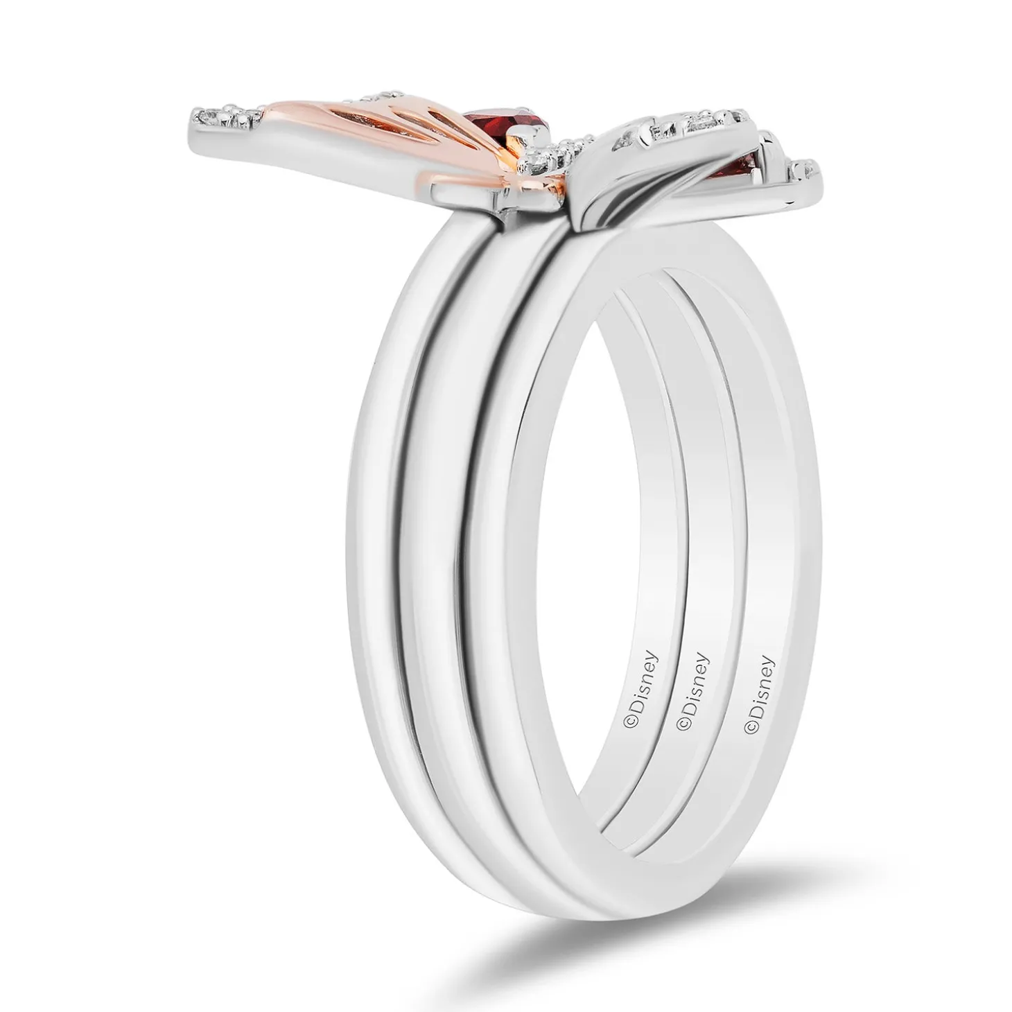 Enchanted Disney Fine Jewelry 14K Rose Gold Over Sterling Silver with 1/10 CTTW Diamonds and Red Garnet Mulan Stackable Ring