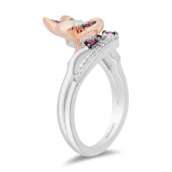 Enchanted Disney Fine Jewelry 14K Rose Gold Over Sterling Silver with 1/10 CTTW Diamonds With Created Opal Mulan Ring