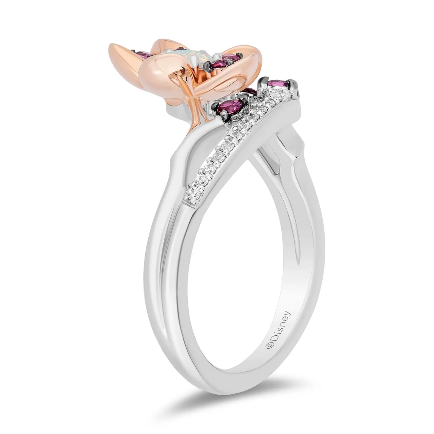 Enchanted Disney Fine Jewelry 14K Rose Gold Over Sterling Silver with 1/10 CTTW Diamonds With Created Opal Mulan Ring