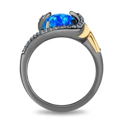 Enchanted Disney Fine Jewelry Black Rhodium over 14K Yellow Gold over Sterling Silver and Created Blue Opal Moana Ring