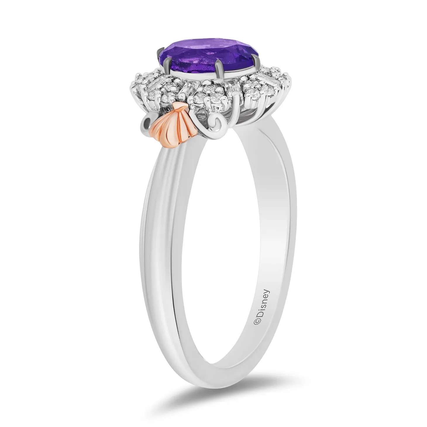Enchanted Disney Fine Jewelry 14K Rose Gold Over Sterling Silver with 1/5 CTTW Diamond Ariel Ring