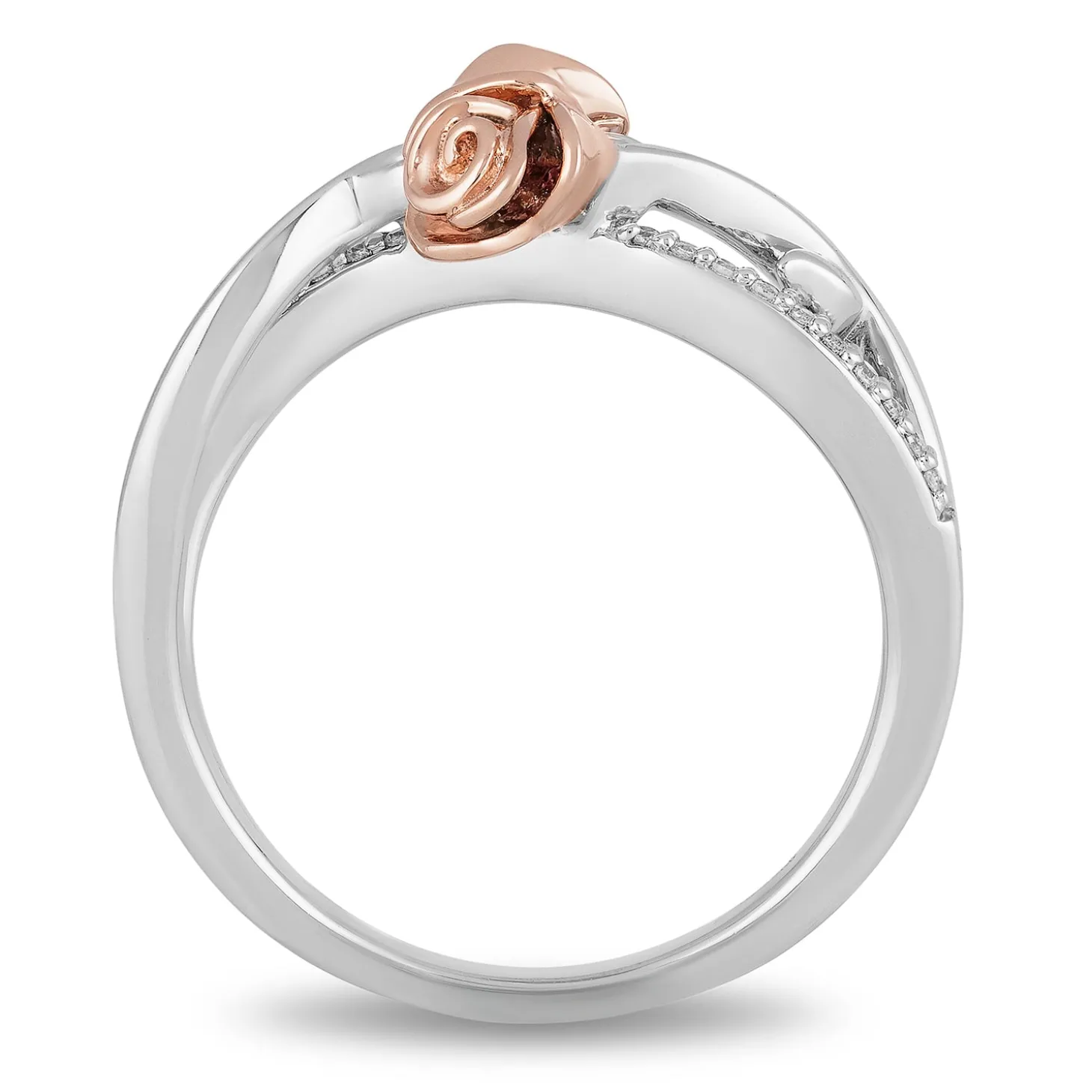 Enchanted Disney Fine Jewelry 14K Rose Gold over Sterling Silver 1/10 CTTW Belle Rose Fashion Ring