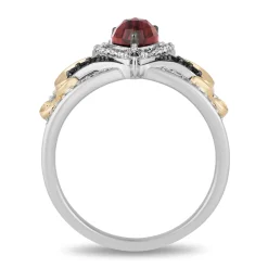 Enchanted Disney Fine Jewelry 10K Yellow Gold and Sterling Silver with 1/5 CTTW Diamond and Red Garnet Evil Queen Ring