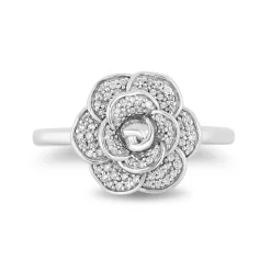 Enchanted Disney Fine Jewelry Sterling Silver with 1/5 CTTW Diamonds Cinderella 70th Anniversary Gardenia Flower Ring