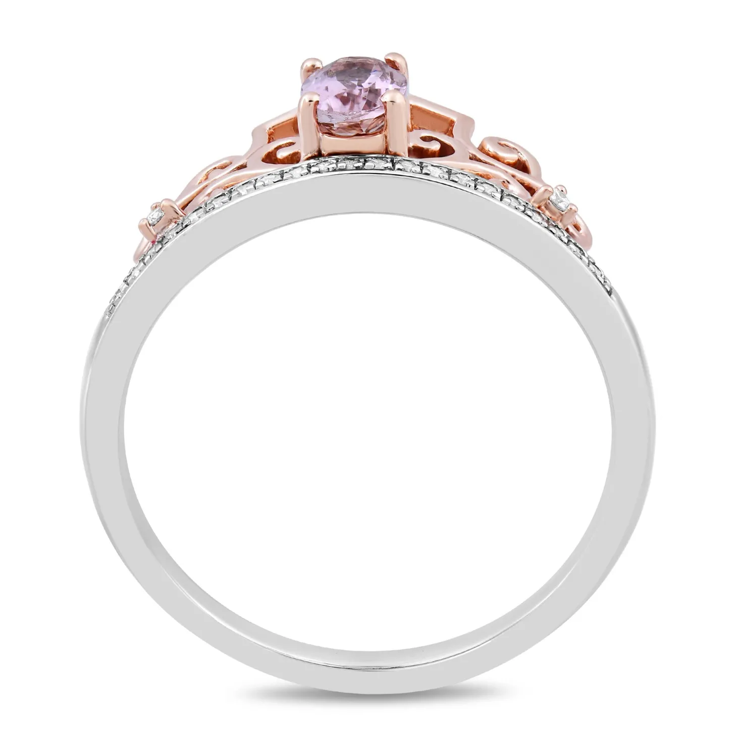 Enchanted Disney Fine Jewelry Sterling Silver and 10K Rose Gold 1/10 CTTW and Pink Tourmaline Aurora Tiara Ring