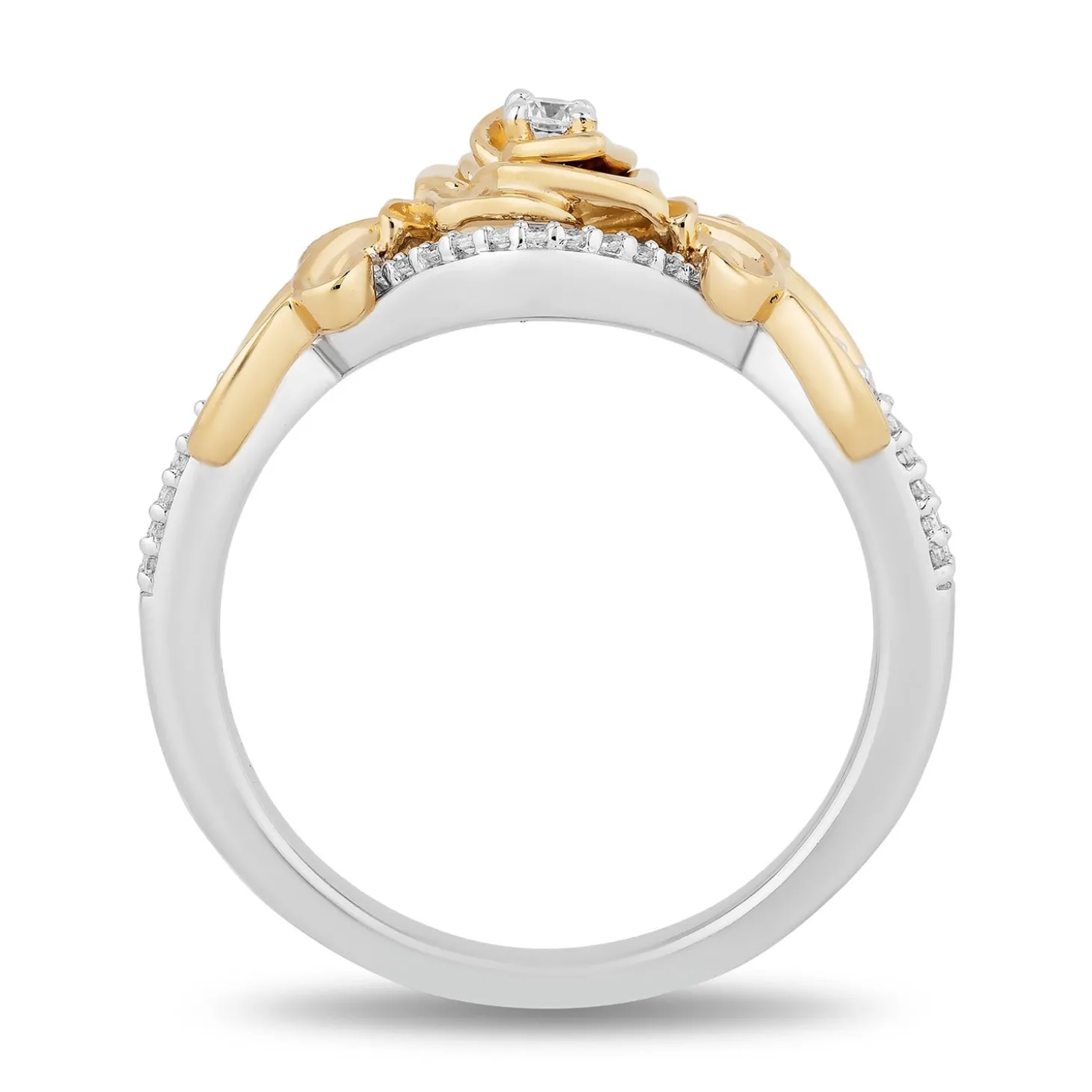Enchanted Disney Fine Jewelry Sterling Silver and 10K Yellow Gold with 1/5 CTTW Diamond Belle 30th Rose Ring