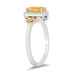 Enchanted Disney Fine Jewelry Sterling Silver and 10K Yellow Gold with 1/10 CTTW Diamonds and Citrine Belle Ring