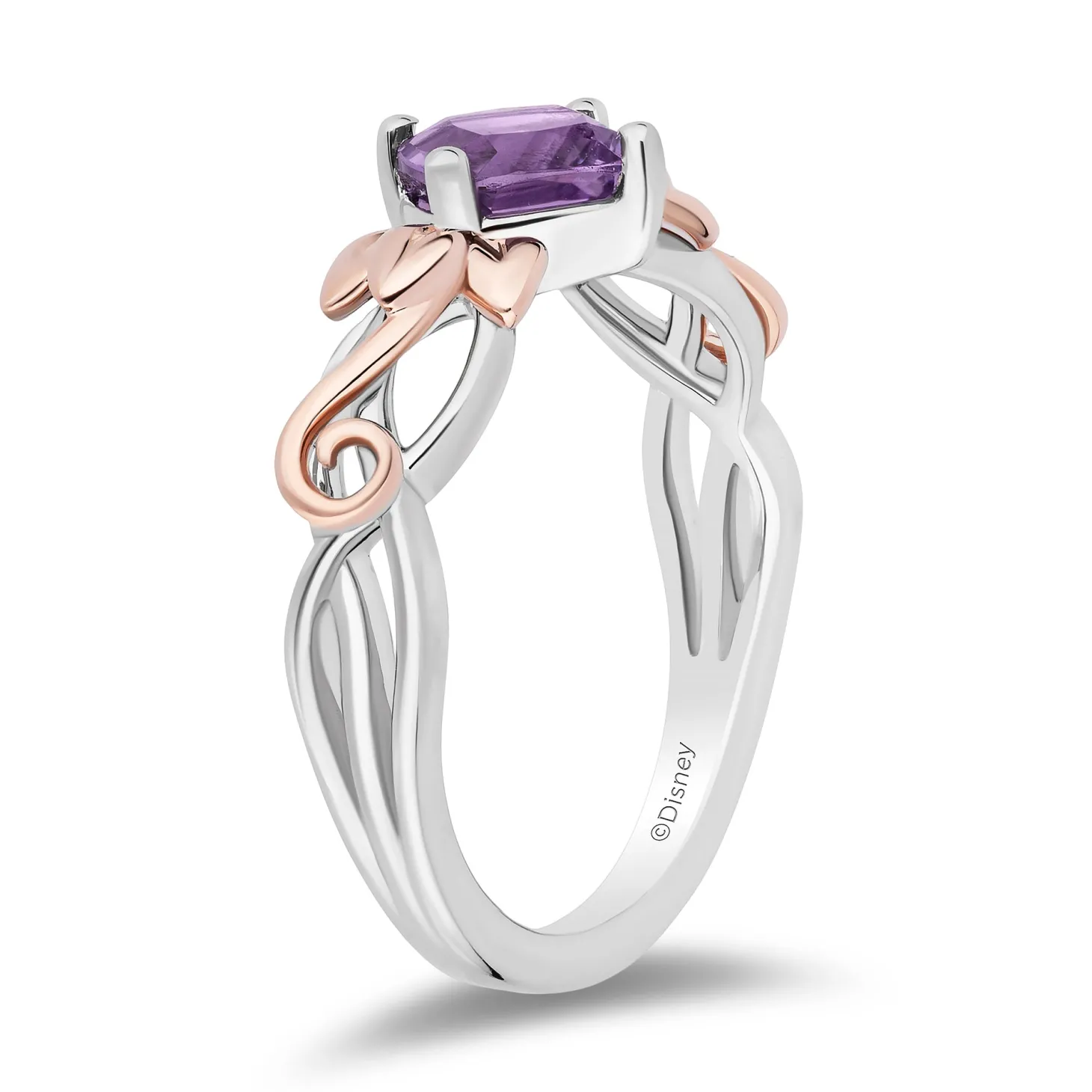 Enchanted Disney Fine Jewelry Sterling Silver and 10K Rose Gold with Amethsyt Rapunzel Ring
