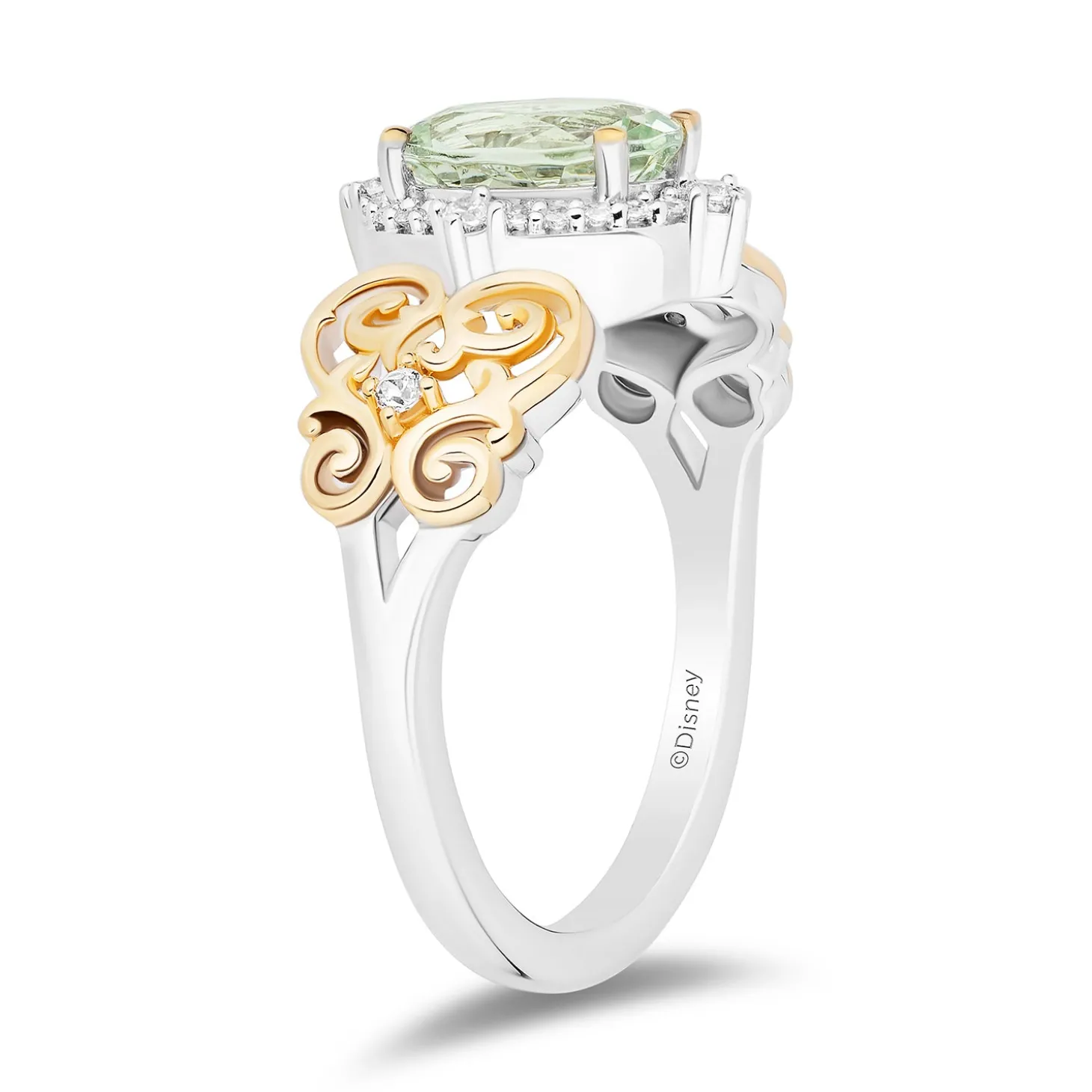 Enchanted Disney Fine Jewelry 14K Yellow Gold Over Sterling Silver with 1/8 CTTW Diamonds and Green Amethyst Tiana Ring