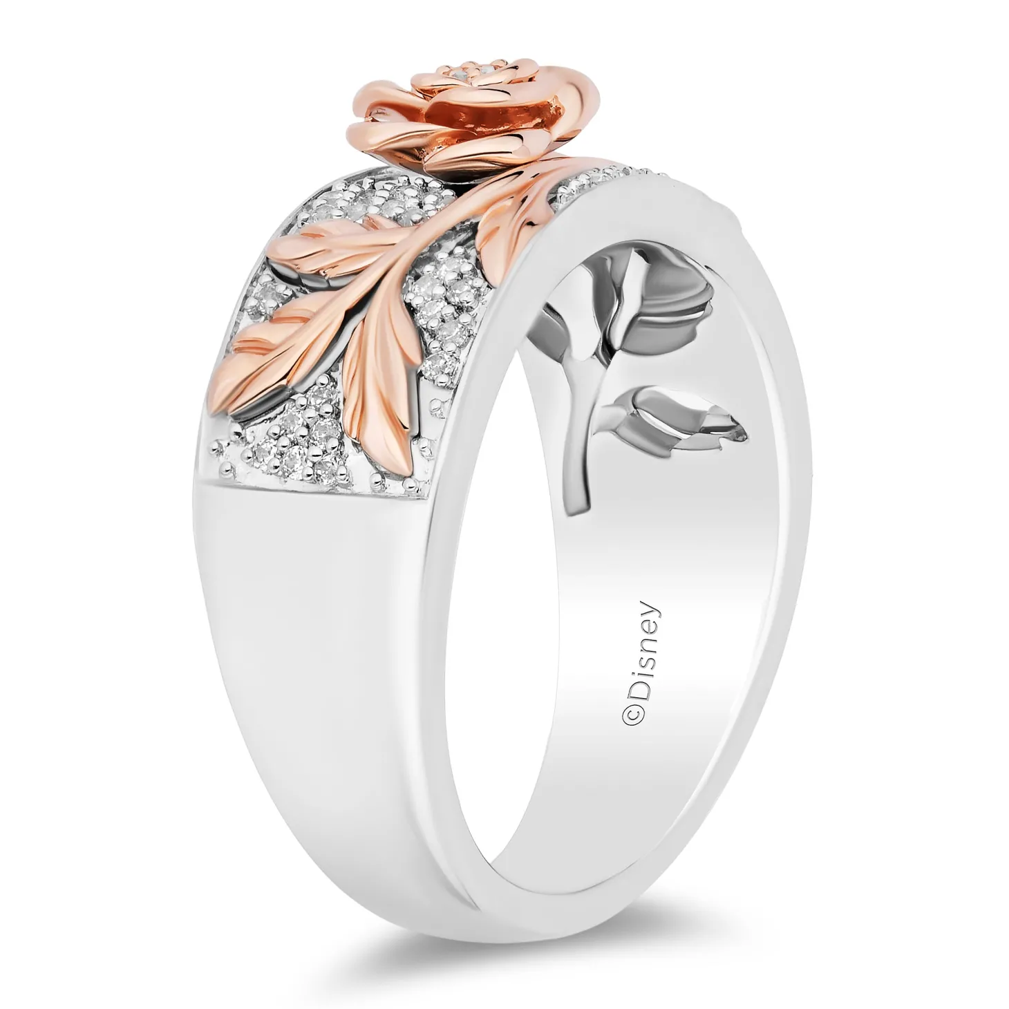 Enchanted Disney Fine Jewelry 14K Rose Gold Over Sterling Silver with 1/6 CTTW Diamonds Belle Ring