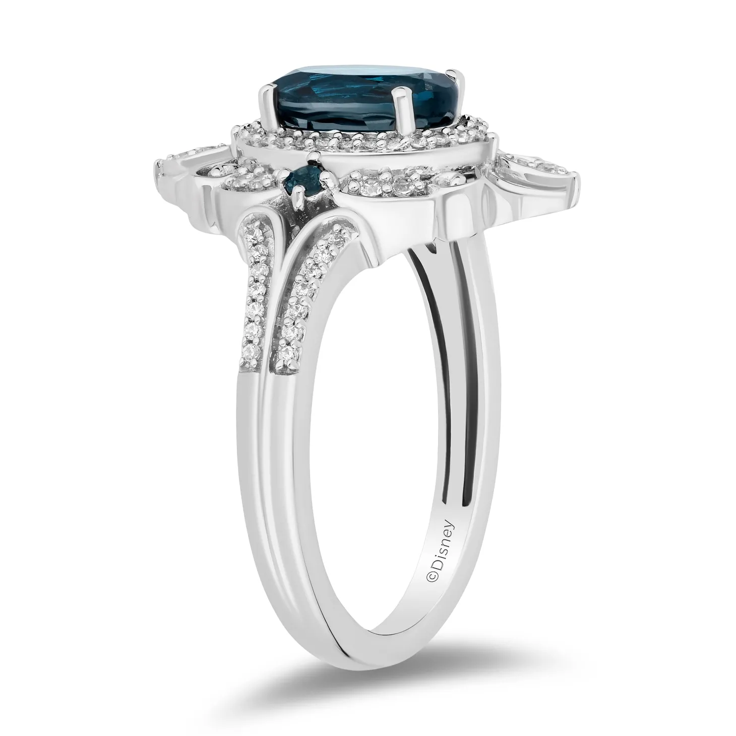 Enchanted Disney Fine Jewelry Sterling Silver with 1/5 CTTW Diamonds and London Blue Topaz Cinderella Ring