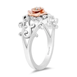Enchanted Disney Fine Jewelry 14K Rose Gold Over Sterling Silver with 1/10 CTTW Diamonds Belle Rose Ring