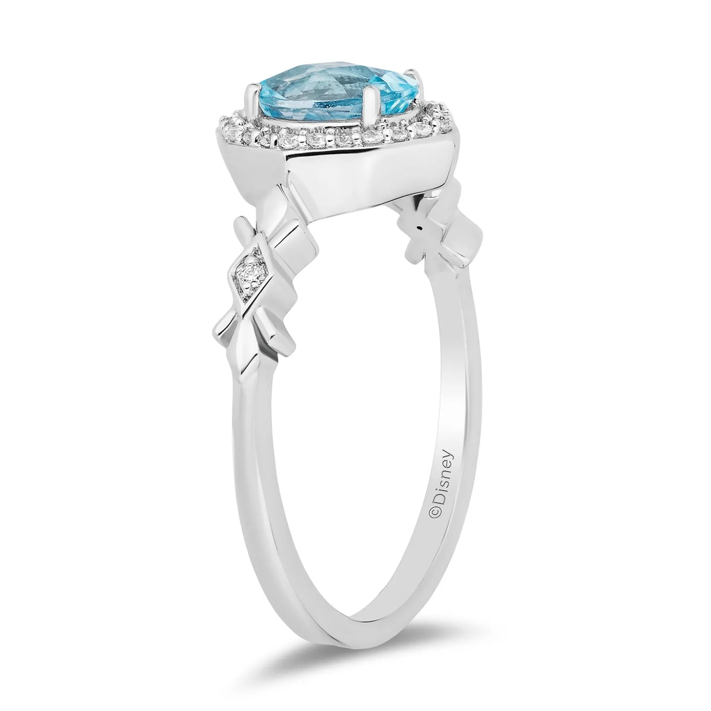Enchanted Disney Fine Jewelry Sterling Silver with 1/10 CTTW Diamonds and Sky Blue Topaz Elsa Ring