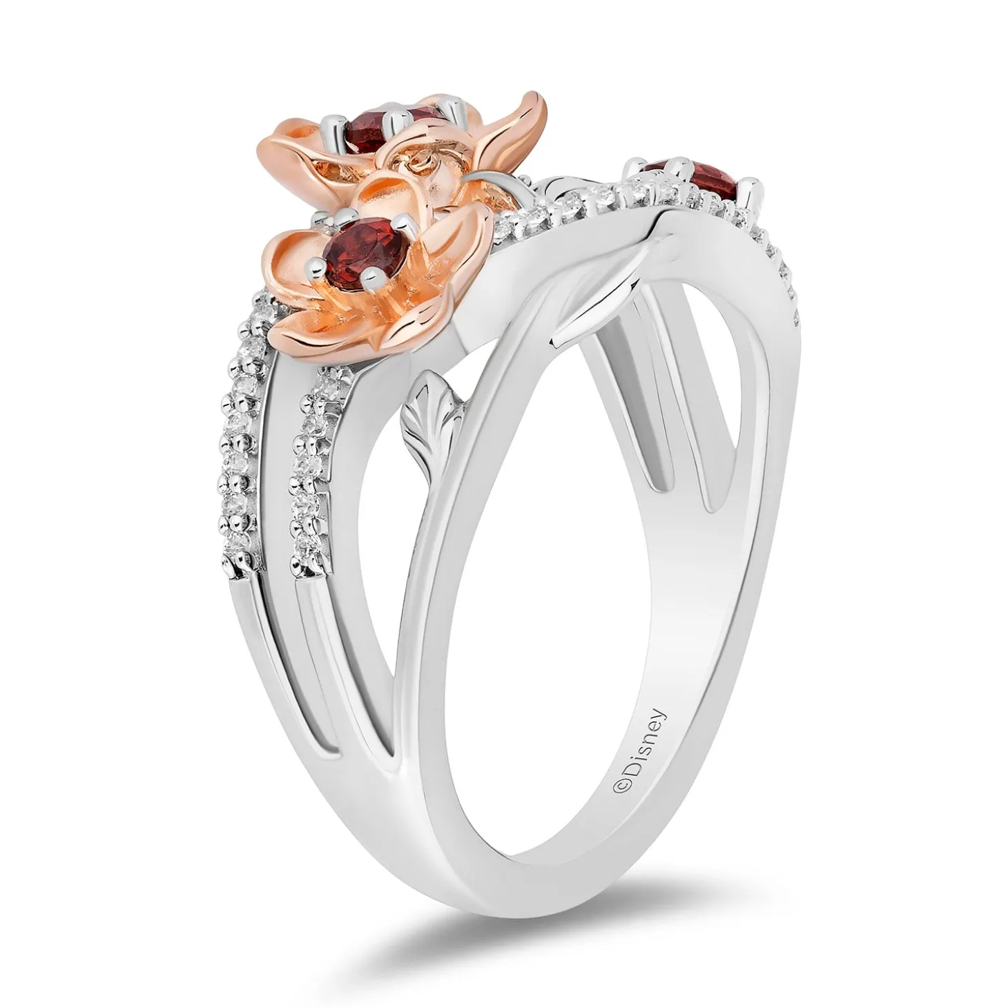 Enchanted Disney Fine Jewelry 14K Rose Gold Over Sterling Silver and 1/5 CTTW Diamonds and Garnet Snow White Ring