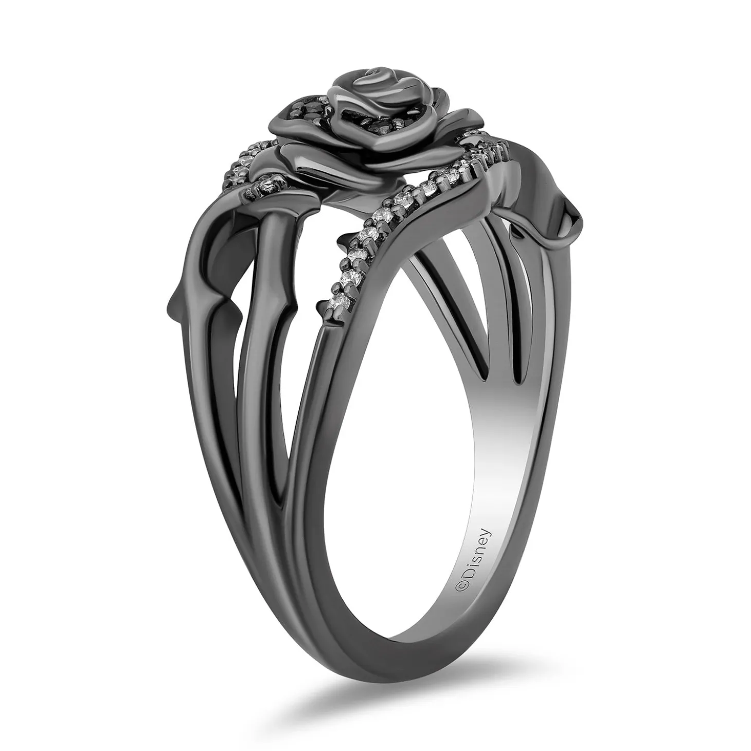 Enchanted Disney Fine Jewelry Black Rhodium Over Sterling Silver with 1/5 CTTW Diamonds Maleficent Ring