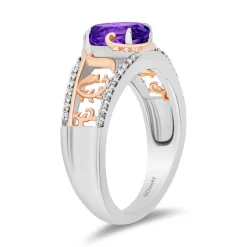 Enchanted Disney Fine Jewelry 14K Rose Gold Over Sterling Silver and 1/8 CTTW Diamonds and Amethyst Rapunzel Ring