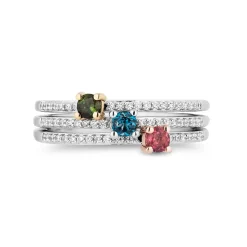 Enchanted Disney Fine Jewelry Sterling Silver & 10K Rose Gold & Yellow Gold 1/5 CTTW Diamond with London Blue Topaz and Pink and Green Tourmaline Aurora 3 Fairy God Mother Ring