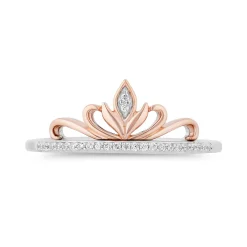 Enchanted Disney Fine Jewelry Sterling Silver and 10K Rose Gold With 1/6 CTTW Diamond Elsa and Anna Duo Stack Ring