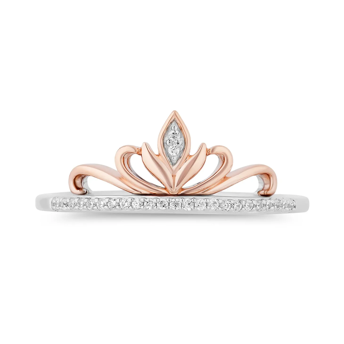 Enchanted Disney Fine Jewelry Sterling Silver and 10K Rose Gold With 1/6 CTTW Diamond Elsa and Anna Duo Stack Ring