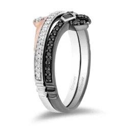 Enchanted Disney Fine Jewelry Black Rhodium over Sterling Silver and 10K Rose Gold 1/4 CTTW Black Diamond and White Diamond Aurora Duo Set Ring